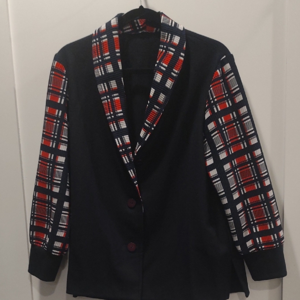 Plaid Sleeve Blazer with Red and Black Accents